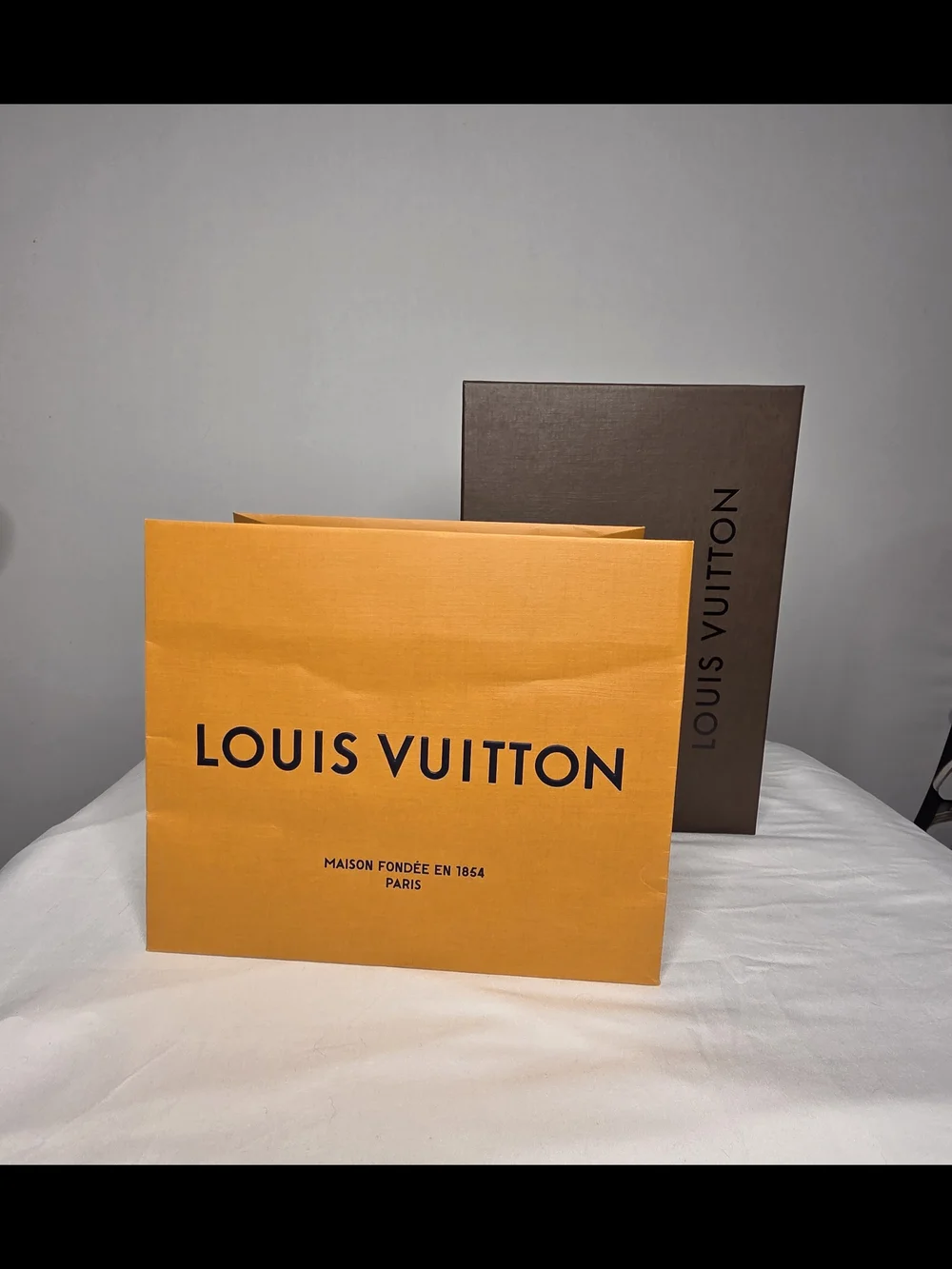 Louis Vuitton Orange Paper Shopping Bag and Brown Gify Box